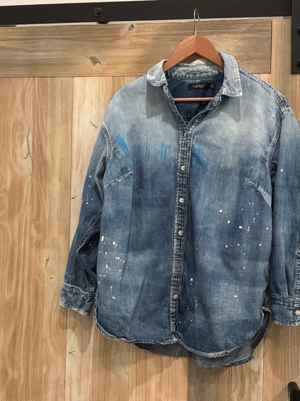 Ralph Lauren denim women’s shirt with paint splatter